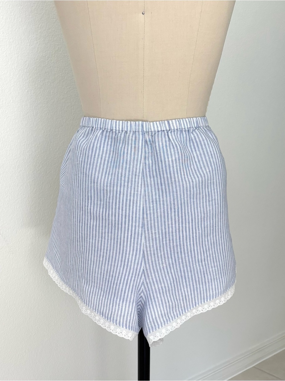 J.Crew Lace-Trim Camisole Pajama Short Set NWT Linen Blend Striped Blue White XL - Picture 5 of 10